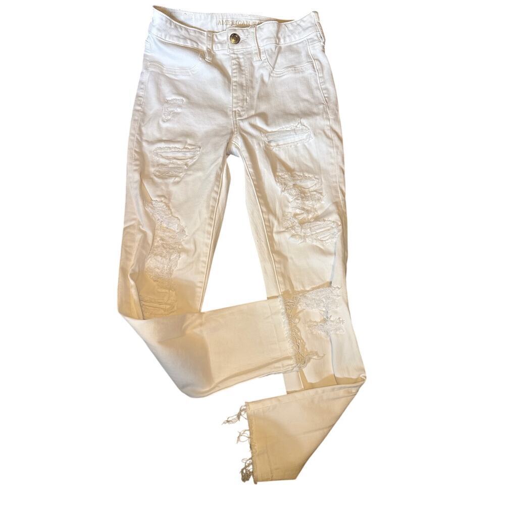 AMERICAN EAGLE HI RISE CROP WHITE DENIM JEANS SIZE 6